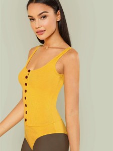 Thick Strap Button Up Skinny Bodysuit