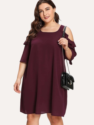 Plus Flounce Cold Shoulder Dress