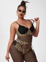 3pack Plus Leopard Underwire Garter Lingerie Set مجموعة