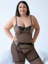 3pack Plus Leopard Underwire Garter Lingerie Set