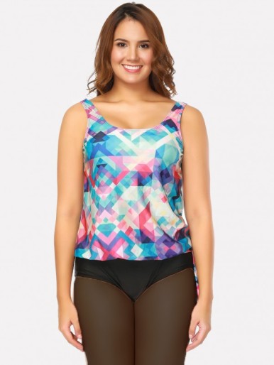 Plus Geometric Pattern Knot Side Tankini Set