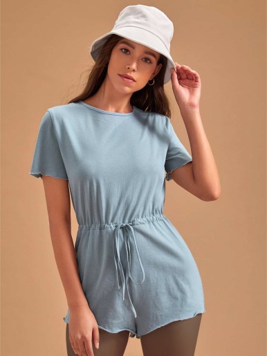 Solid Drawstring Waist Lounge Romper