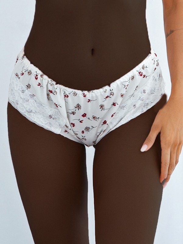 Floral Print Contrast Lace Panty