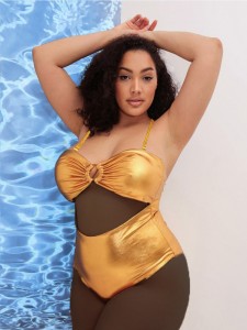 Plus PU Cut-out Bandeau One Piece Swimsuit