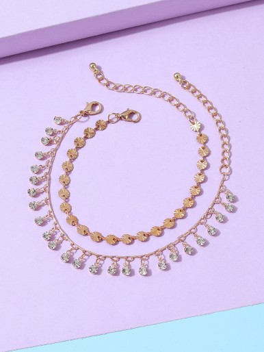 2pcs Girls Rhinestone Decor Anklet