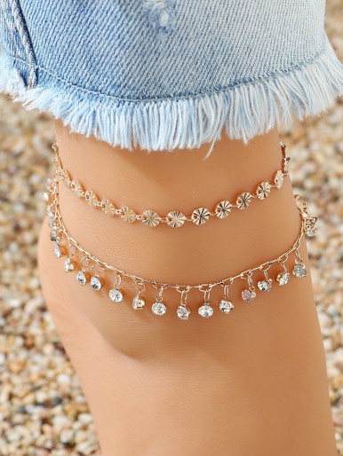 2pcs Girls Rhinestone Decor Anklet