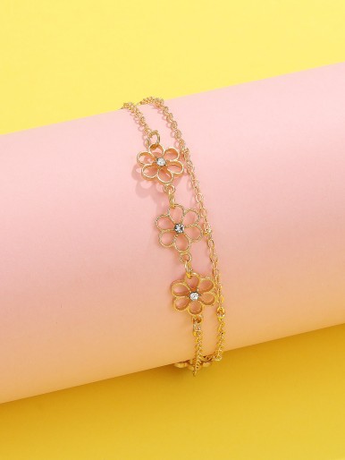 Girls Cubic Zirconia Flower Decor Anklet