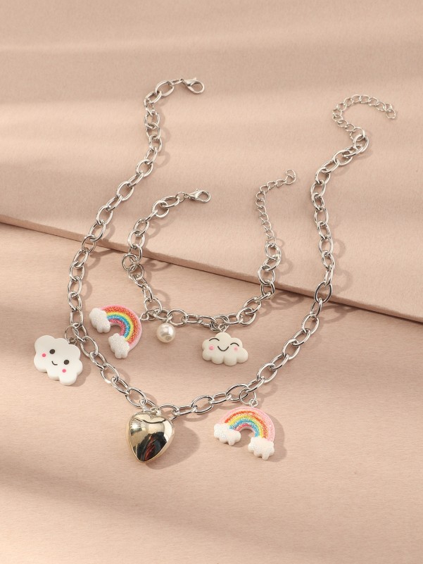 Girls Cloud Charm Necklace & Bracelet