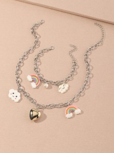 Girls Cloud Charm Necklace & Bracelet