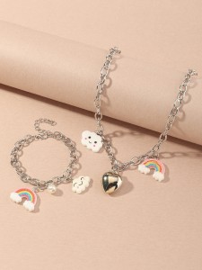 Girls Cloud Charm Necklace & Bracelet