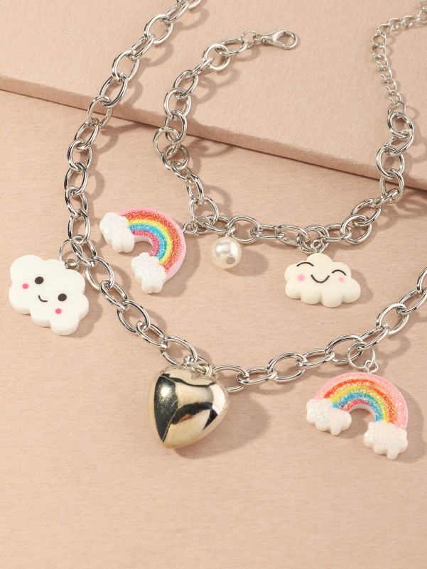 Girls Cloud Charm Necklace & Bracelet