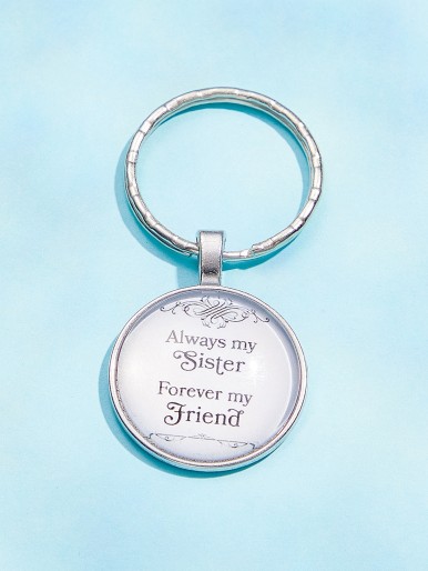 Slogan Graphic Round Pendant Keychain