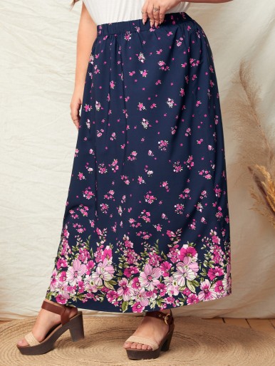 EMERY ROSE Plus High Waist Floral Print Skirt