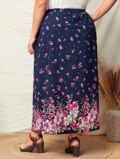 EMERY ROSE Plus High Waist Floral Print Skirt