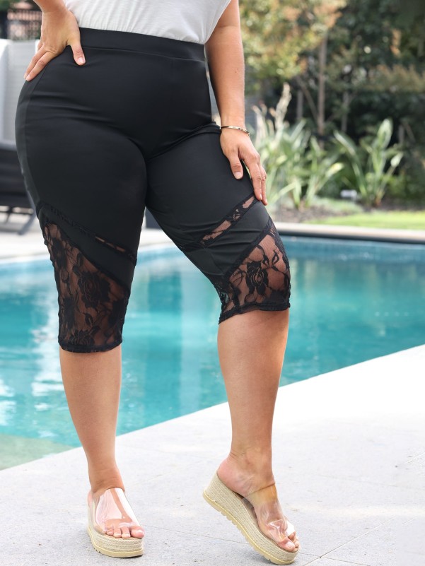 Plus Contrast Lace High Waist Leggings