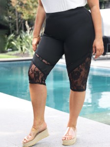 Plus Contrast Lace High Waist Leggings