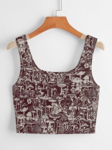 Plus Mushroom Print Crop Tank Top