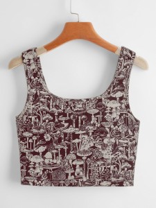 Plus Mushroom Print Crop Tank Top