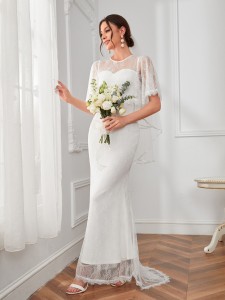 SHEIN Flutter Sleeve Mermaid Hem Lace Wedding Dress