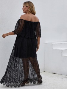 Plus size black lace off shoulder maxi dress