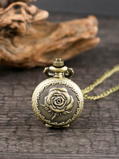 Vintage Rose Pattern Quartz Pocket Watch