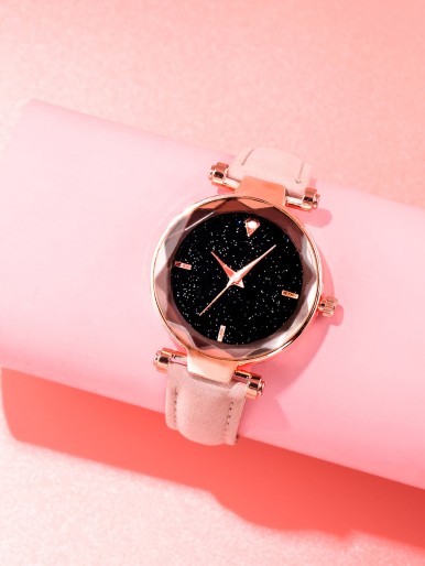 Starry Sky Dial Round Pointer Quartz Watch