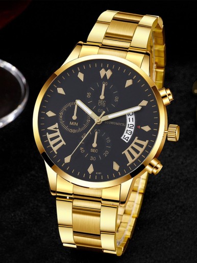 Men Triple Dial Date Quartz Watch