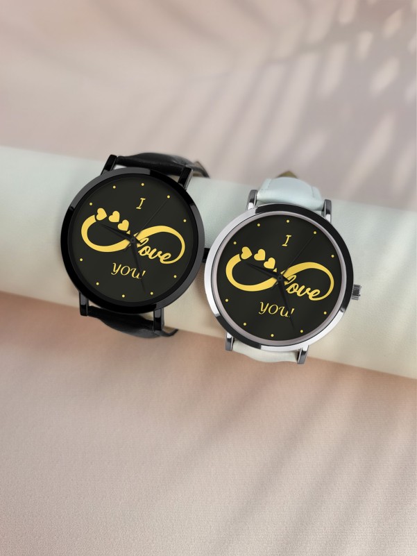 2pcs Couple Letter Graphic Dial Quartz Watch