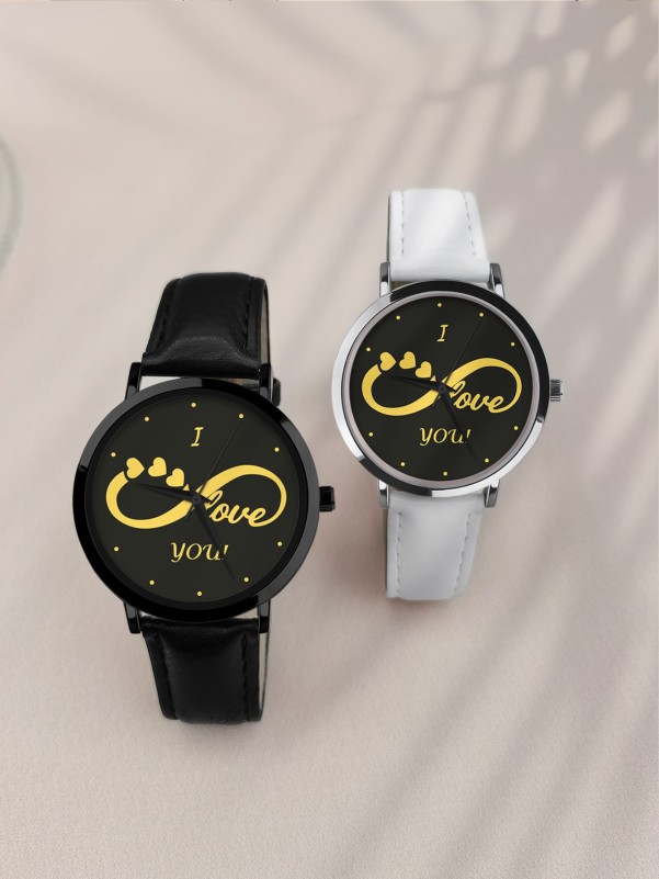 2pcs Couple Letter Graphic Dial Quartz Watch