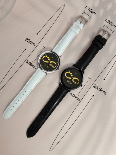 2pcs Couple Letter Graphic Dial Quartz Watch