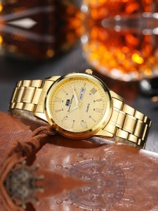 Men Round Pointer Calender Quartz Watch