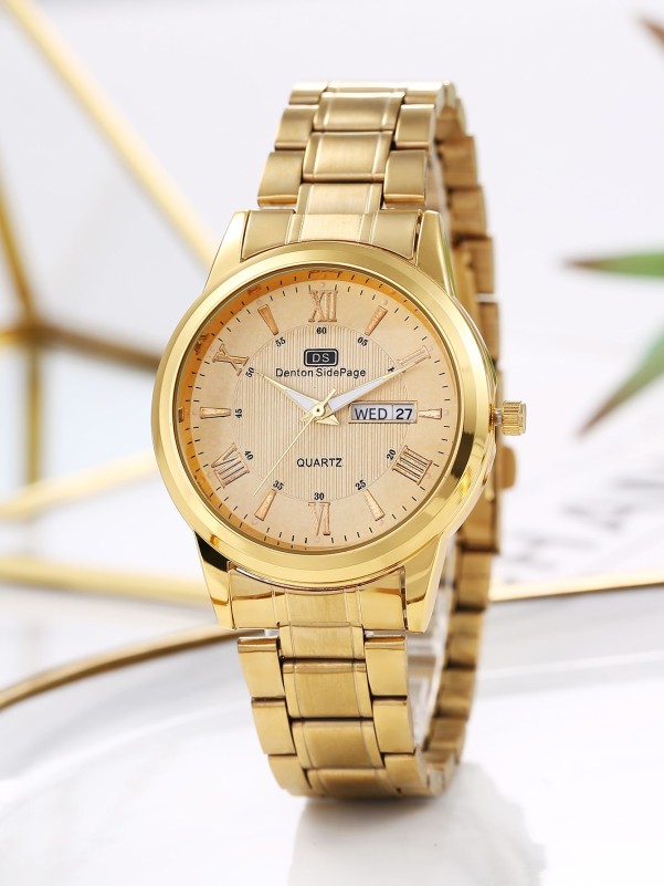 Men Round Pointer Calender Quartz Watch