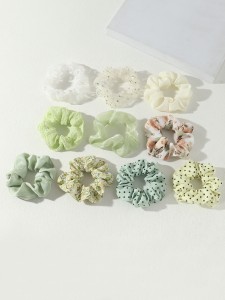 10pcs Ditsy Floral & Foil Heart Print Scrunchie