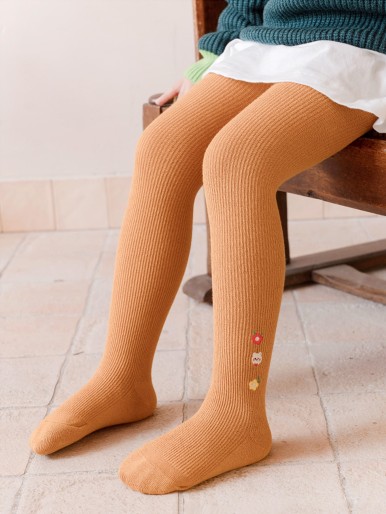 Girls Flower Embroidered Tights