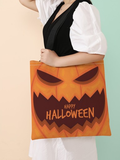 Halloween Pumpkin & Letter Graphic Shopper Bag