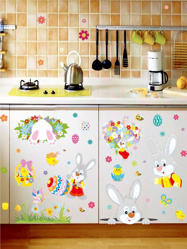 9pcs Easter Rabbit Print Wall Sticker