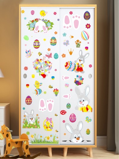 9pcs Easter Rabbit Print Wall Sticker