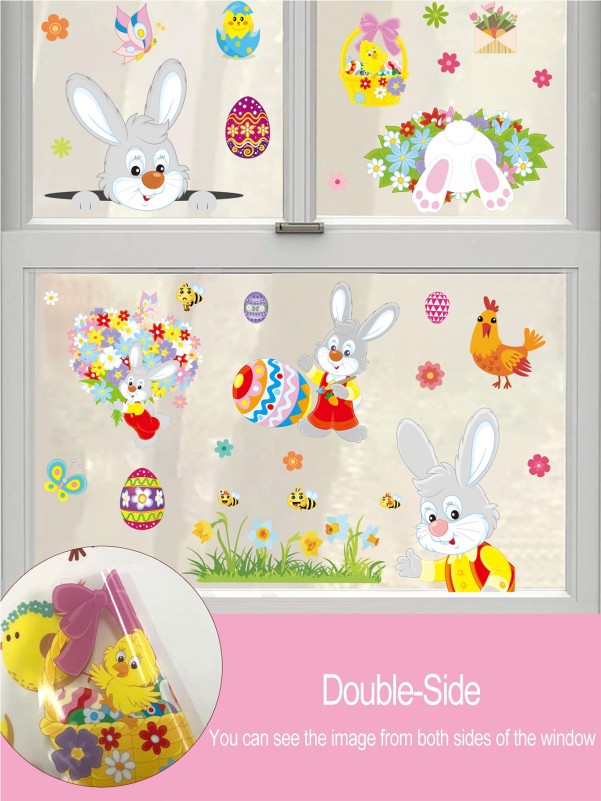 9pcs Easter Rabbit Print Wall Sticker