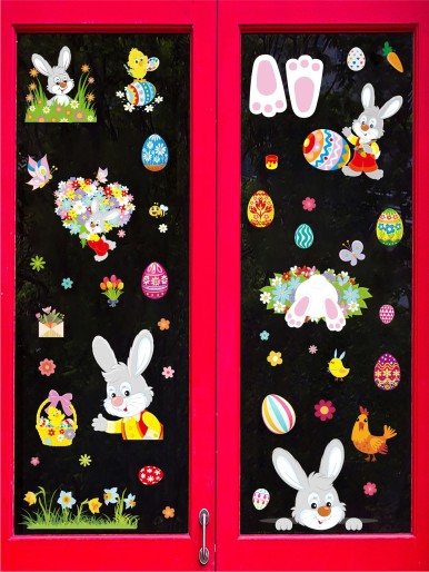 9pcs Easter Rabbit Print Wall Sticker