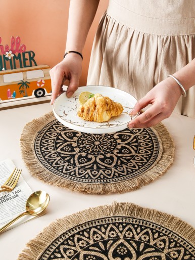 1pc Tassel Trim Mandala Pattern Placemat