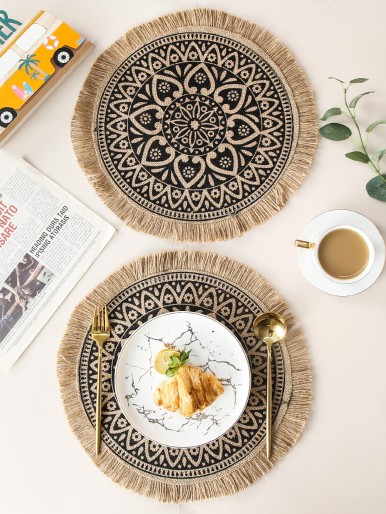 1pc Tassel Trim Mandala Pattern Placemat