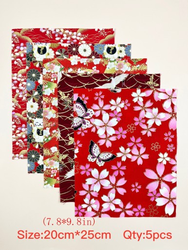 5pcs Flower Print DIY Fabric