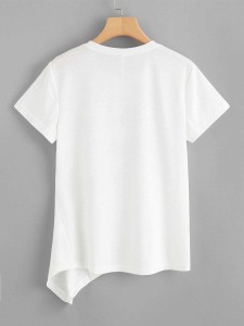 Letter Print Asymmetrical Hem Tee