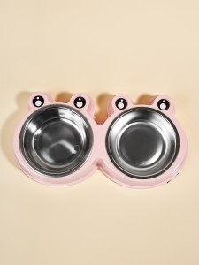 1pc Frog Design Double Pet Bowl