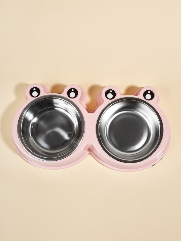 1pc Frog Design Double Pet Bowl