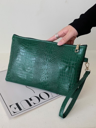 Croc Embossed Square Bag With Wristlet