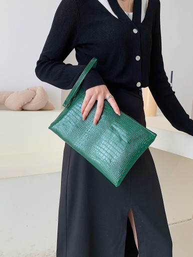Croc Embossed Square Bag With Wristlet