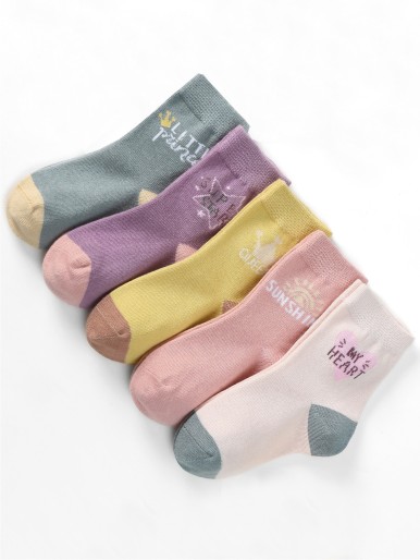 5pairs Toddler Girls Letter Graphic Crew Socks