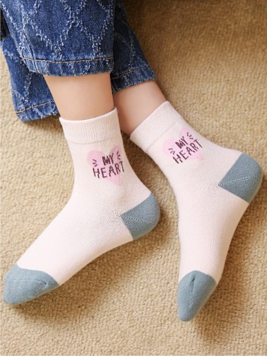 5pairs Toddler Girls Letter Graphic Crew Socks