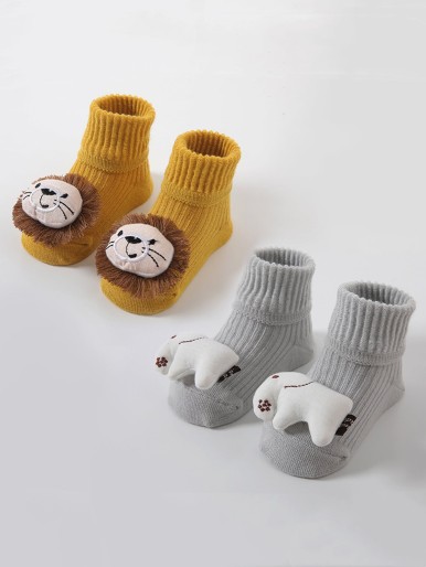 2pairs Toddler Kids Animal Decor Crew Socks